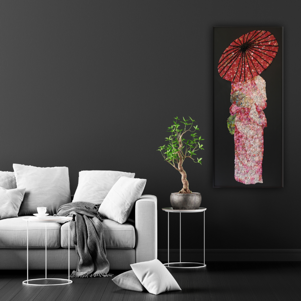 oeuvre en situation djoulia H art la geisha au parapluie rouge